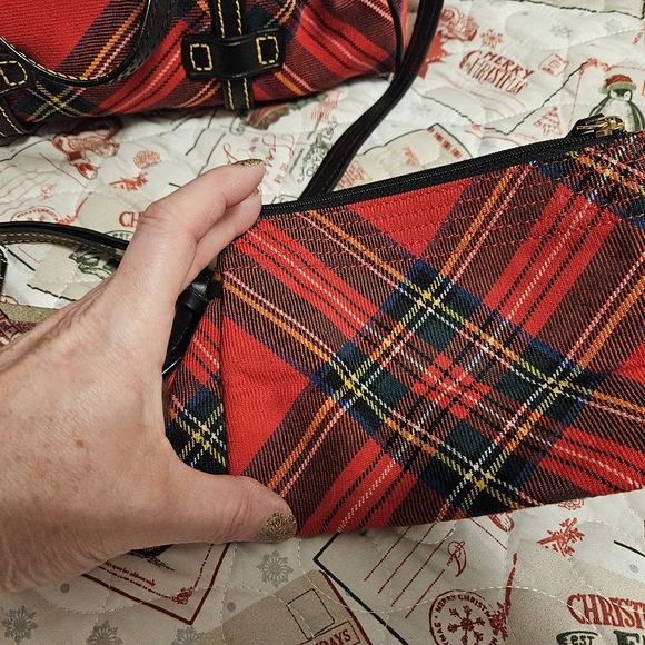 Dooney & Bourke Tartan Wool Red Plaid Satchel Set - Picture 12 of 16